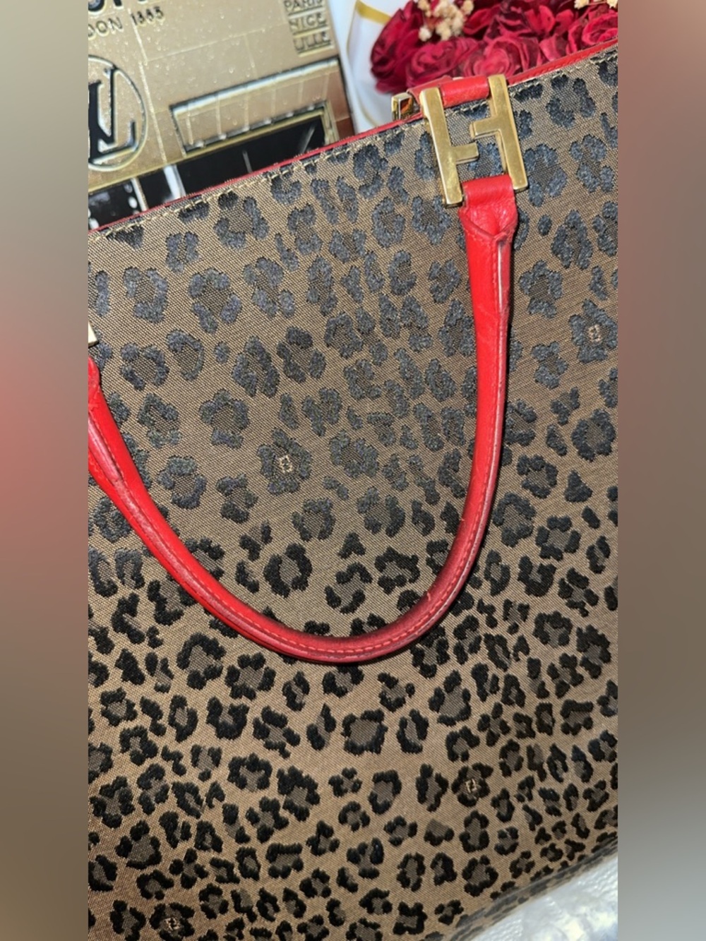 Fendi Leopard Print Tote Bag with Red Handles - Picture 12 of 14